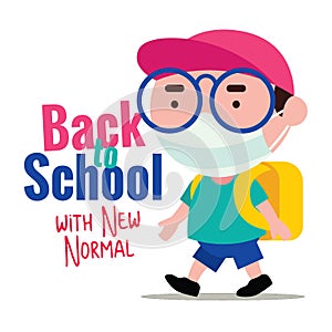 Back to school with new normal during Pandemic. Kid wearing protective surgical mask back to schoo