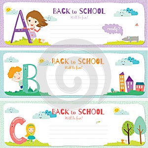 Back to School notes with smiling happy kids