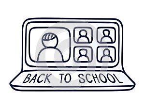 Back to school Online Education concept with Business Doodle design style: online formation, webinars