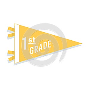 Back to school pennant flag. 1st grade. Vector illustration, flat design