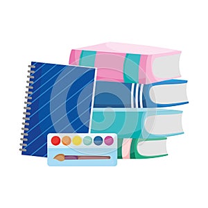 Back to school pile books notebook and palette color