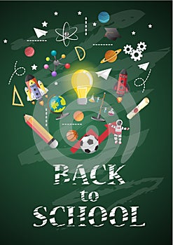 Back to school of poster and banner and green background for education related.