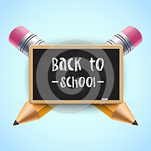 Back to School Poster Design. School blackboard with 3d pencils. Vector