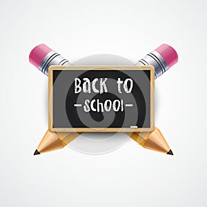 Back to School Poster Design. School blackboard with 3d pencils. Vector