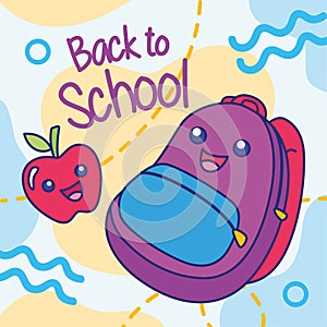 Back to school poster happy bagpack and apple Vector