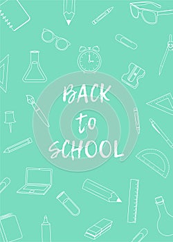 Back to school poster with school supplies for kids. Pupils cards