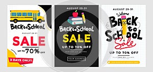 Back to school sale banner set. Welcome back to school flat style design