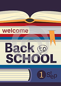 Back to School Sale concept. Welcome to school social media poster template with Stack of books, school supplies and
