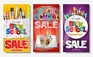 Back to School Sale Creative Ad Banner and Poster Set with Colorful Titles