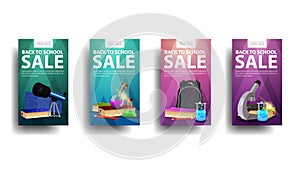 Back to school sale, large collection vertical discount banners for your business