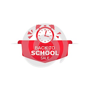 Back to school sale tag with ribbon and label. Banner template design. Big sale special offer. Vector on isolated white background