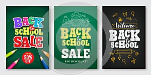 Back to school sale vector set of poster and banner with colorful title