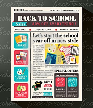 Back to School Sales Promotional Design Template in Newspaper
