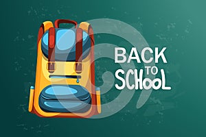Back to school.School background with backpack and blackboard.Web banner.