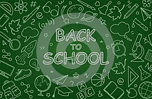 Back to school. School background with various symbols and signs. Vector illustration