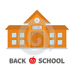 Back to school. School building with clock and windows. City construction. Cartoon education clipart collection.