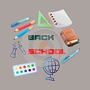 Back to school with school items and elements. vector banner design