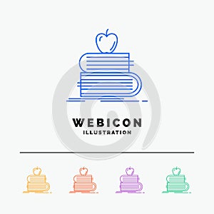 back to school, school, student, books, apple 5 Color Line Web Icon Template isolated on white. Vector illustration