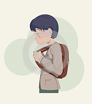 Back to school. Schoolboy with backpack. Schoolmate flat vector illustration