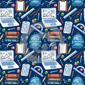 Back to school - Science seamless pattern. Watercolor educational background. Can be used for wallpaper, pattern fills