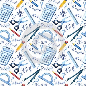 Back to school - Science seamless pattern. Watercolor educational background. Can be used for wallpaper, pattern fills