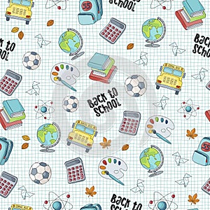 Back to school seamless pattern featuring school life objects
