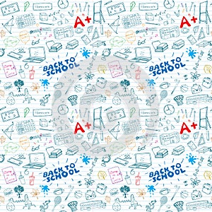 Back to School seamless pattern with Hand-Drawn Doodles. sketch element background Vector Illustration