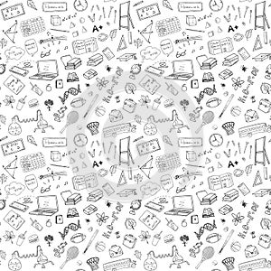 Back to School seamless pattern with Hand-Drawn Doodles. sketch element background Vector Illustration