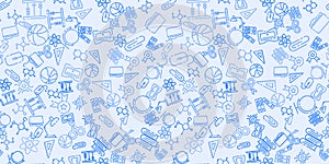 Back to School seamless pattern. Learning concept. Background with school signs. Vector illustration science texture