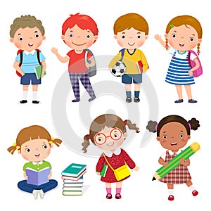 Back to school. Set of school kids in education concept.