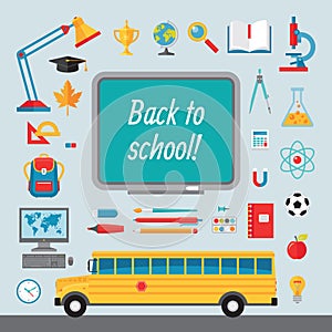 Back to school - set of vector icons in flat style for creative design projects photo