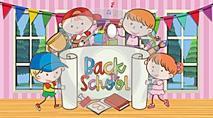 Back to school sign with happy childern