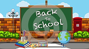 Back to school sign with many school items