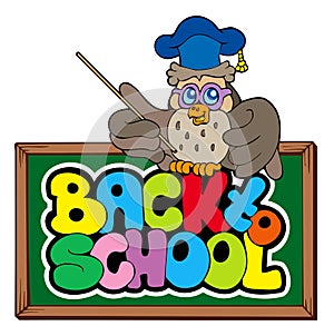 Back to school sign with owl lector photo