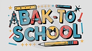 A back to school sign with a ruler, pencils and other items, AI