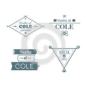 Back to school in Spanish. `Vuelta al cole`. Set: Welcome back to school labels. Vector illustration, flat design photo