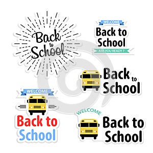 Back to school stickers set, great design for any purposes. Doodle vector. Hand drawn phrase. School board background. Vector