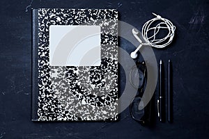 Back to school or student and education concept. Top view. layout. School notebook and accessories