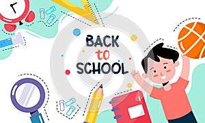 Back to School with Students and Stationery Vector Banner