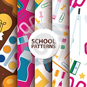 Back to School supplies seamless pattern illustration. Stationery for education and studying.