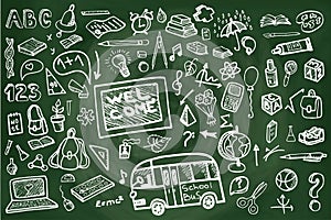 Back to School Supplies Sketchy chalkboard Doodles photo