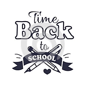 Back to School Time Sticker with Text on White