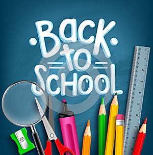 Back to School Title Words with Realistic School Items photo