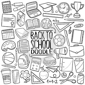 Back to School Traditional Doodle Icons Sketch Hand Made Design Vector