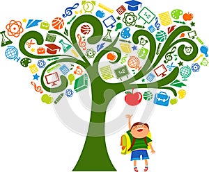 Back to school - tree with education icons photo