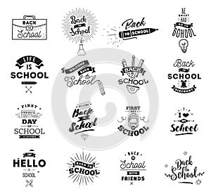 Back to school typographic labels set.