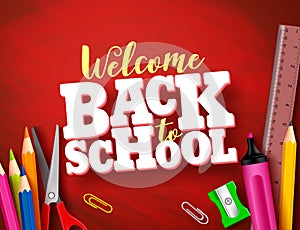Back to school vector banner design in red texture background