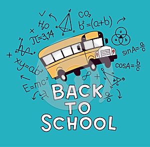 Back to school vector banner design. Set education items in a background