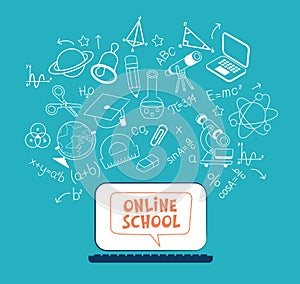 Back to school vector banner design. Set education items in a background