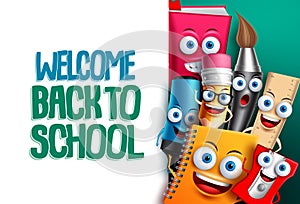 Back to school vector characters background template with empty white space